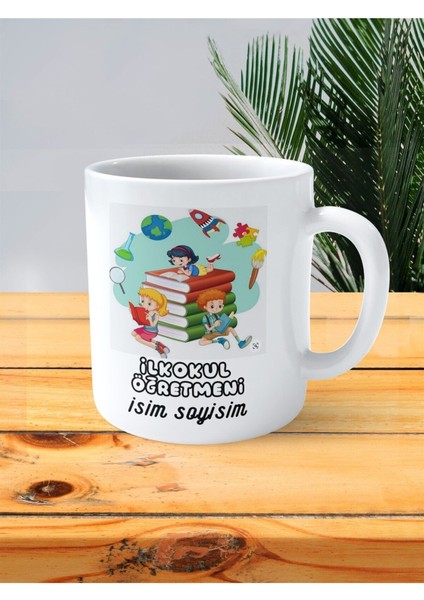 Ilkokul Öğretmeni Baskılı Kupa Bardak Isimli Kişiye Özel Yapboz Büyüteç