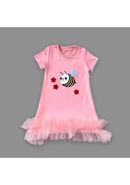 1-2-3 Yaş Arıcık Nakışlı Eteği Fırfırlı Jile Kız Çocuk Elbisesi Gül Kurusu fiyatları