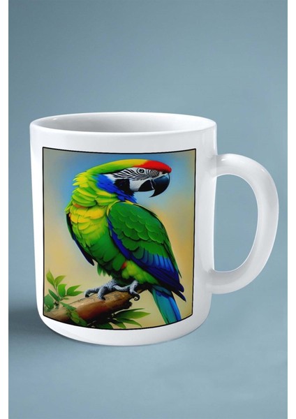 Papağan Baskılı Kupa Bardak Çift Taraflı Kişiye Özel Çerçeveli Renkli Model 3
