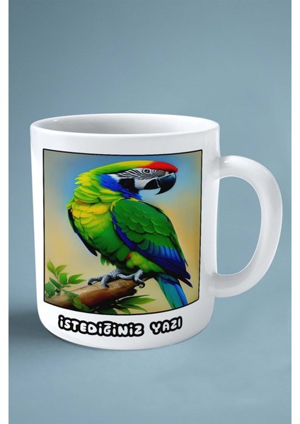 Papağan Baskılı Kupa Bardak Çift Taraflı Kişiye Özel Çerçeveli Renkli Model 3 fiyatları