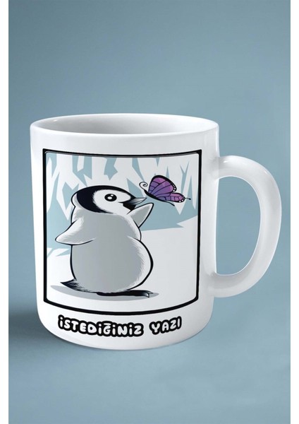 Penguen Baskılı Kupa Bardak Çift Taraflı Kişiye Özel Çerçeveli Renkli Model 11 fiyatları