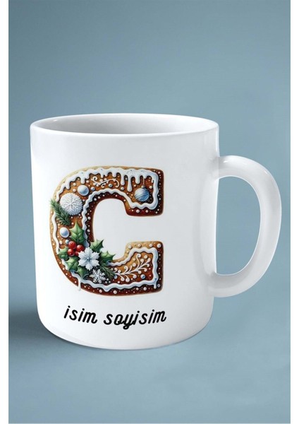 Noel Yeni Yıl Yeniyıl Hediye Isimli Kişiye Özel 2024 Baskılı Kupa Bardak C Harfi