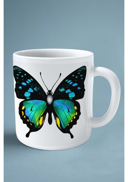 Kelebek Baskılı Kupa Bardak Çift Taraflı Kişiye Özel Model 13