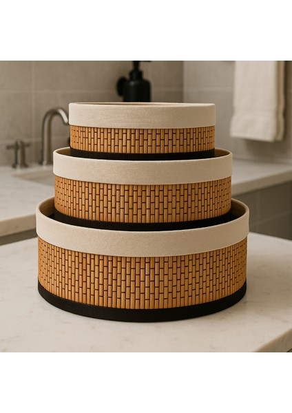Bambu Hasır Yuvarlak 3'lü Organizer Sepet Seti - Çok Amaçlı Düzenleyici modelleri