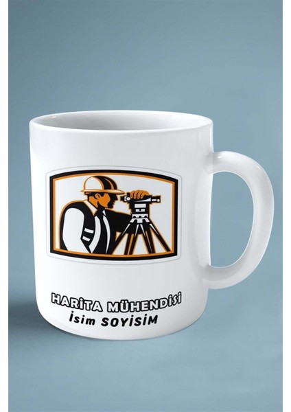 Harita Mühendisi Meslek Baskılı Kupa Bardak Çift Taraflı Baskı Kişiye Özel Model 15