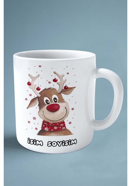 2024 Yılbaşı Noel Isimli Baskılı Kupa Bardak Geyik Kırmızı