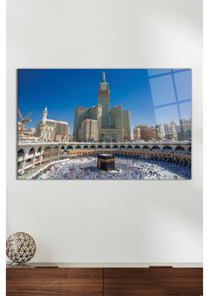 Mekke Kabe Islami Yatay Cam Tablo, Modern Ev Ofis Dekoru, Hediyelik Duvar Dekorasyonu, Kırılmaz Cam