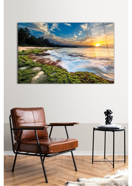 Hawaii Gün Batımı Yatay Cam Tablo, Modern Ev Ofis Dekoru, Hediyelik Duvar Dekorasyonu, Kırılmaz Cam fiyatları