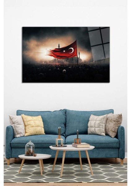 Türk Bayrağı ve Savaş Zaferi Yatay Cam Tablo, Modern Ev Ofis Dekoru, Hediyelik Duvar Dekorasyonu modelleri