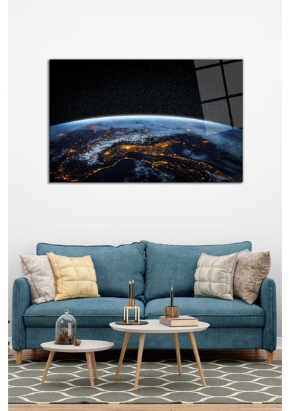 Uzay ve Dünya Yatay Cam Tablo, Modern Ev Ofis Dekoru, Hediyelik Duvar Dekorasyonu, Kırılmaz Cam modelleri