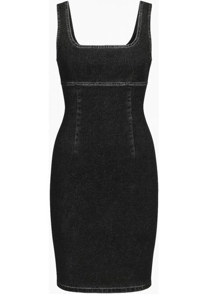 Askılı Uzun Denim Elbise