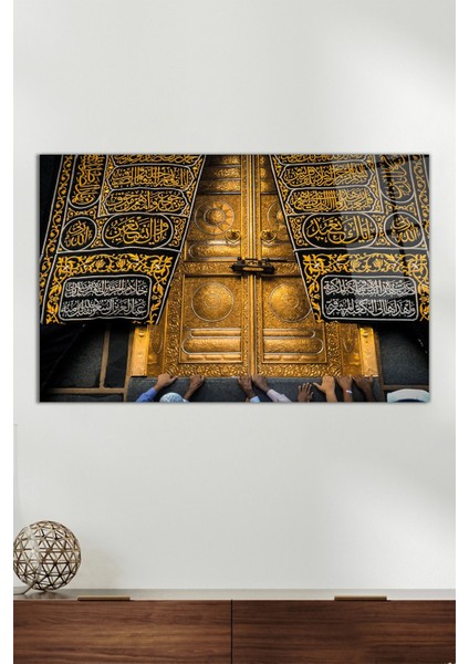 Kisve-I Şerif Kabe Örtüsü Yatay Cam Tablo, Modern Ev Dekoru Hediyelik Duvar Dekorasyonu Kırılmaz Cam