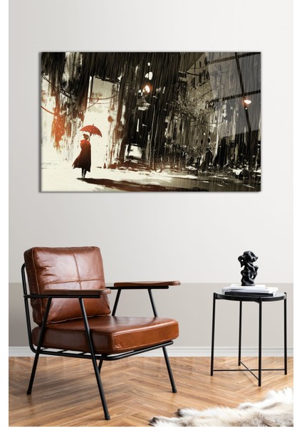 Kırmızı Şemsiyeli Kadın Yatay Cam Tablo, Modern Ev Ofis Dekoru, Hediyelik Duvar Dekorasyonu Kırılmaz fiyatları