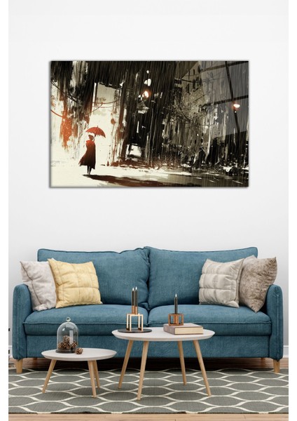 Kırmızı Şemsiyeli Kadın Yatay Cam Tablo, Modern Ev Ofis Dekoru, Hediyelik Duvar Dekorasyonu Kırılmaz modelleri