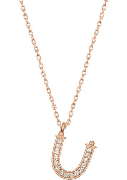 925 Ayar Gümüş Rose Ü Harfi Kadın Gümüş Kolye (T6747) (491491)