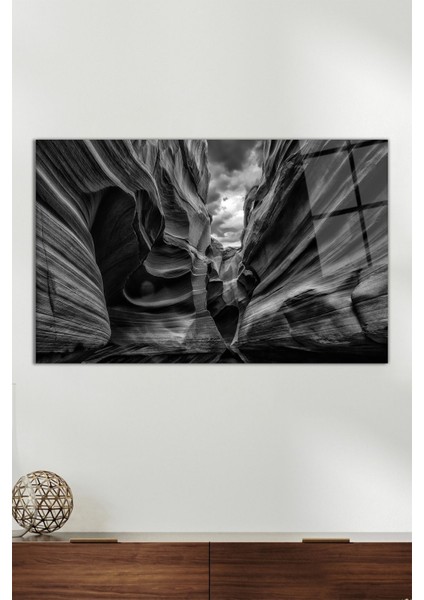 Siyah Beyaz Kanyon Yatay Cam Tablo, Modern Ev Ofis Dekoru, Hediyelik Duvar Dekorasyonu, Kırılmaz Cam