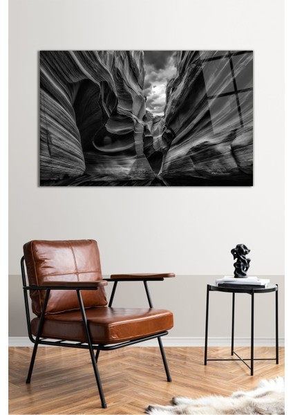 Siyah Beyaz Kanyon Yatay Cam Tablo, Modern Ev Ofis Dekoru, Hediyelik Duvar Dekorasyonu, Kırılmaz Cam fiyatları