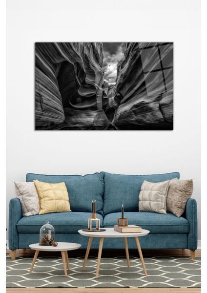 Siyah Beyaz Kanyon Yatay Cam Tablo, Modern Ev Ofis Dekoru, Hediyelik Duvar Dekorasyonu, Kırılmaz Cam modelleri