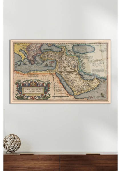 Osmanlı Haritası Yatay Cam Tablo, Modern Ev Ofis Dekoru, Hediyelik Duvar Dekorasyonu, Kırılmaz Cam