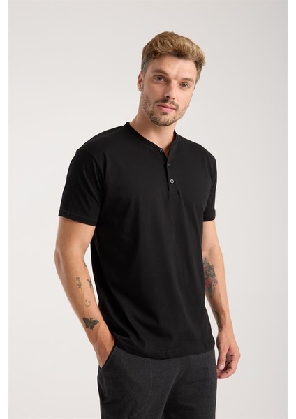 Modaserdem Akbeniz Erkek Füme Düğmeli Yaka Kısa Kol Pijama Takımı