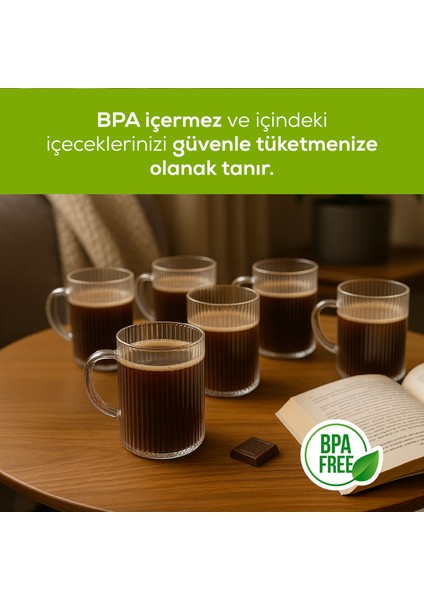 6'lı Çizgili Desenli Kulplu Cam Bardak - 200 ml Cam Çay Bardağı fiyatları