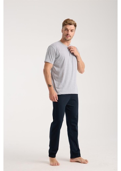 Modaserdem Akbeniz Erkek Gri Düğmeli Yaka Kısa Kol Pijama Takımı indirimleri