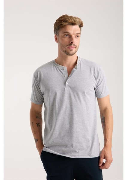 Modaserdem Akbeniz Erkek Gri Düğmeli Yaka Kısa Kol Pijama Takımı fiyatları