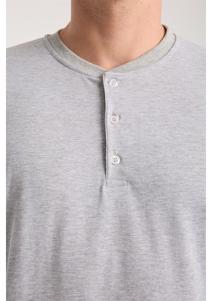 Modaserdem Akbeniz Erkek Gri Düğmeli Yaka Kısa Kol Pijama Takımı