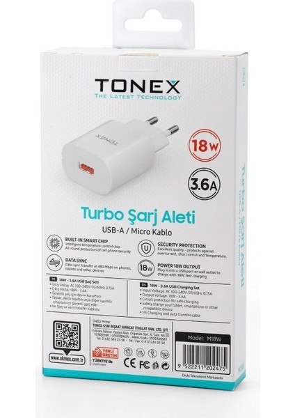 18W 3.6A Micro Turbo Başlık+Usb Hızlı Şarj Seti - M18W fiyatları