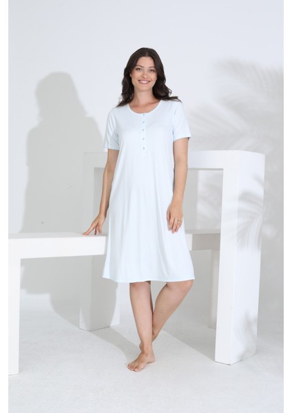 Bambu Kısa Kol Hamile Lohusa Gecelik Elbise 30280-30283