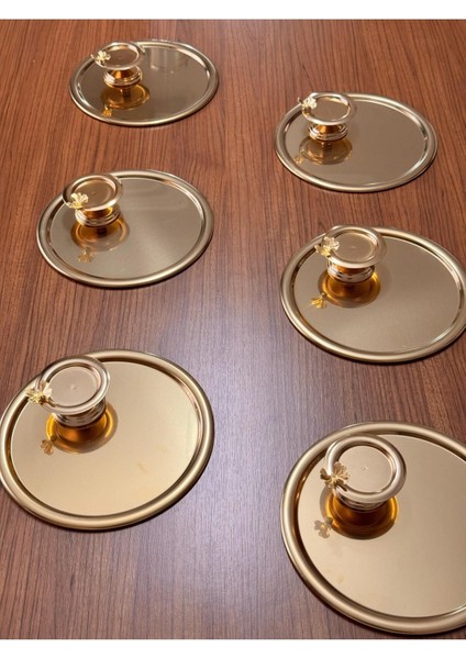 6'lı Dekoratif Kelebekli Lüx Kahve, Çay, Pasta Sunum Tepsisi