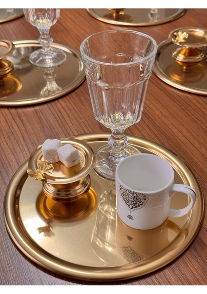 6'lı Dekoratif Kelebekli Lüx Kahve, Çay, Pasta Sunum Tepsisi