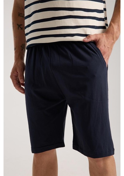 Modaserdem Erkek Krem Sıfır Yaka Kısa Kol Şortlu Pijama Takımı