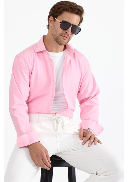 Erkek Regular Fit Pembe Gömlek