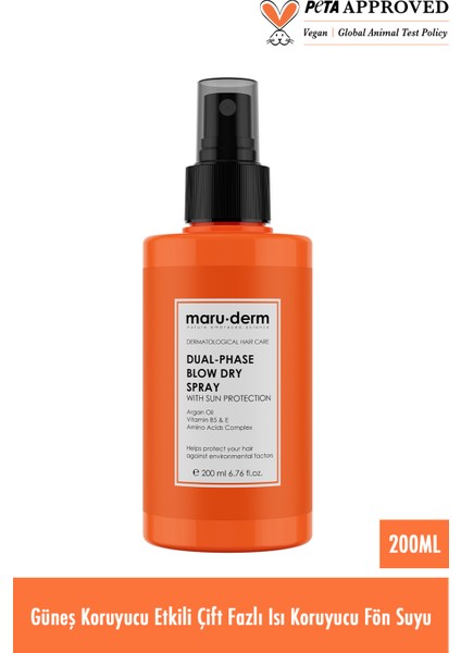 Çift Fazlı Isı Koruyucu Güneş Koruyucu Etkili Fön Suyu 200 ml | Tüm Saç Tipleri | Vegan