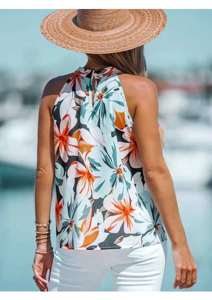 Kadın Kolsuz Halter Yaka Desenli Bluz fırsatları