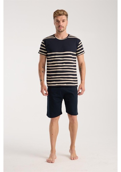 Modaserdem Erkek Lacivert Sıfır Yaka Kısa Kol Şortlu Pijama Takımı fiyatları