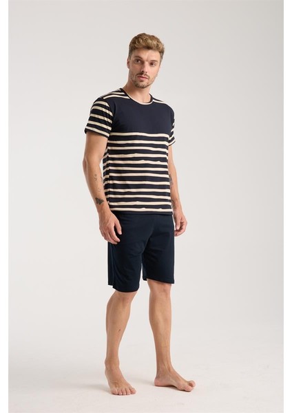 Modaserdem Erkek Lacivert Sıfır Yaka Kısa Kol Şortlu Pijama Takımı modelleri