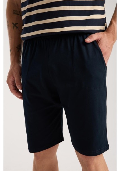 Modaserdem Erkek Lacivert Sıfır Yaka Kısa Kol Şortlu Pijama Takımı