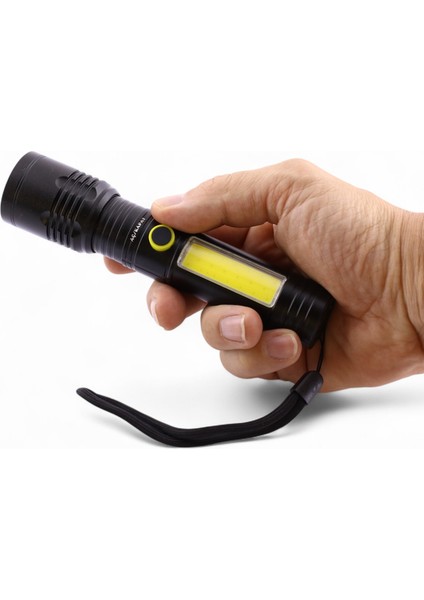 Çok Fonksiyonlu Şarjlı El Feneri Uzun Menzil Metal Kasa 10W Cob LED Işıldak Teleskopik Odaklı modelleri