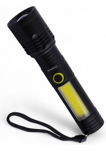 Çok Fonksiyonlu Şarjlı El Feneri Uzun Menzil Metal Kasa 10W Cob LED Işıldak Teleskopik Odaklı indirimleri