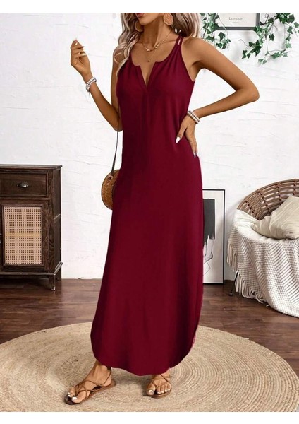 Kadın Askılı Yuvarlak Yaka Asimetrik Detaylı Viskon Elbise fiyatları