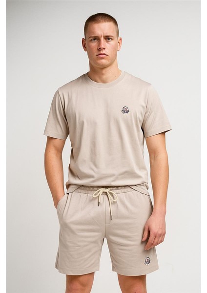 Monc Şortlu Takım Clasic Düz Açık Bej