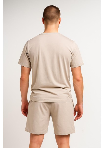 Monc Şortlu Takım Clasic Düz Açık Bej modelleri
