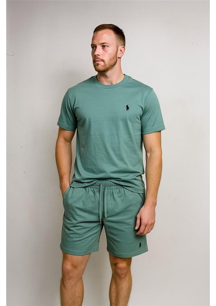 Polo Şortlu Takım Clasic Düz Su Yeşili