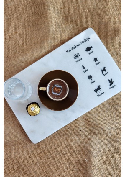 Şık Mermer Türk Kahvesi Tepsisi, Işlemeli, Sunum ve Keyifli Anlar Için Ideal