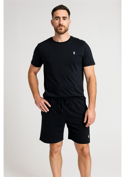 Polo Şortlu Takım Clasic Düz Siyah