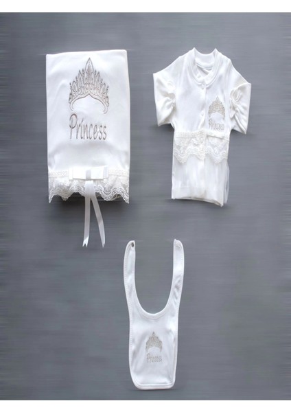 Taçlı Prensesim Nakışlı 10LU Zıbın Takımı Hastane Çıkışı Ekru modelleri
