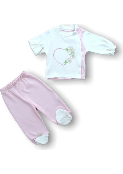 Baharın Çiçekli Kalbi Nakışlı 5li Zıbın Takımı Hastane Çıkışı Pembe fiyatları