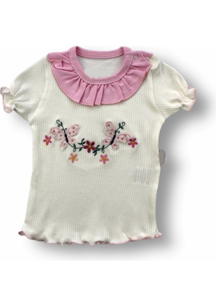 6-9 9-12 12-18 Ay Çiçek Nakışlı Roman Şalvar Bandanalı Kısa Kollu Sweat 3lü Kız Bebek Takımı Pembe fiyatları